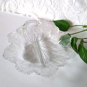 Vintage Indiana Glass Pebble Leaf Divided Relish or Candy Dish Snack Tray Fern
